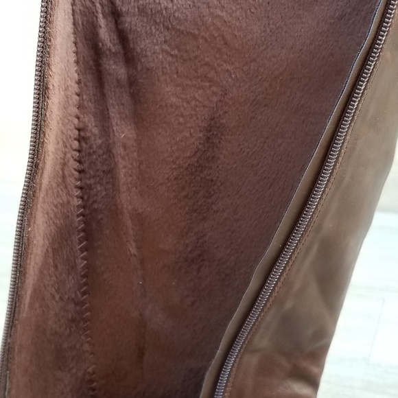 Knee High Heel Boots Brown Vegan Leather and fur - Picture 8 of 8